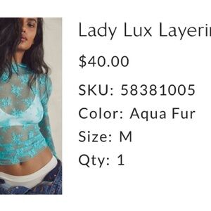 FREE PEOPLE Lady Lux Sheer Aqua Top